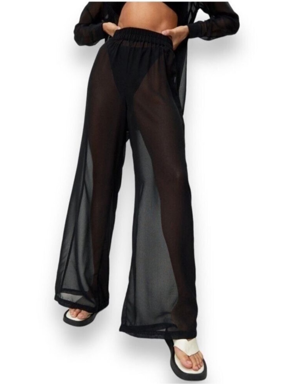 Nasty Gal Chiffon Wide Leg Beach Trouser Sheer Black Pants Women’s Size 6 NWT